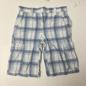 NWT Old Navy boys plaid cargo shorts size 12 blue white